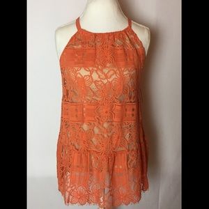 ALFANI Lace Tank Top in Brush Coral
